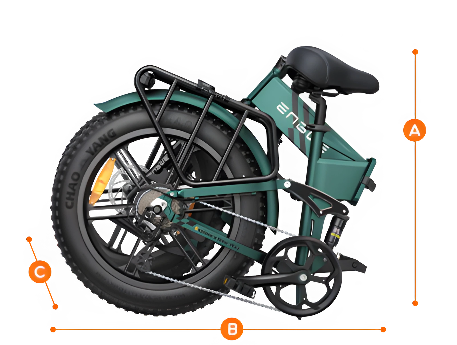 Maßzeichnung des zusammengeklappten ENGWE Engine Pro 2.0